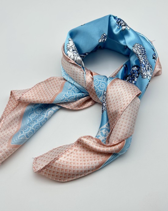 blue retro small silk scarf